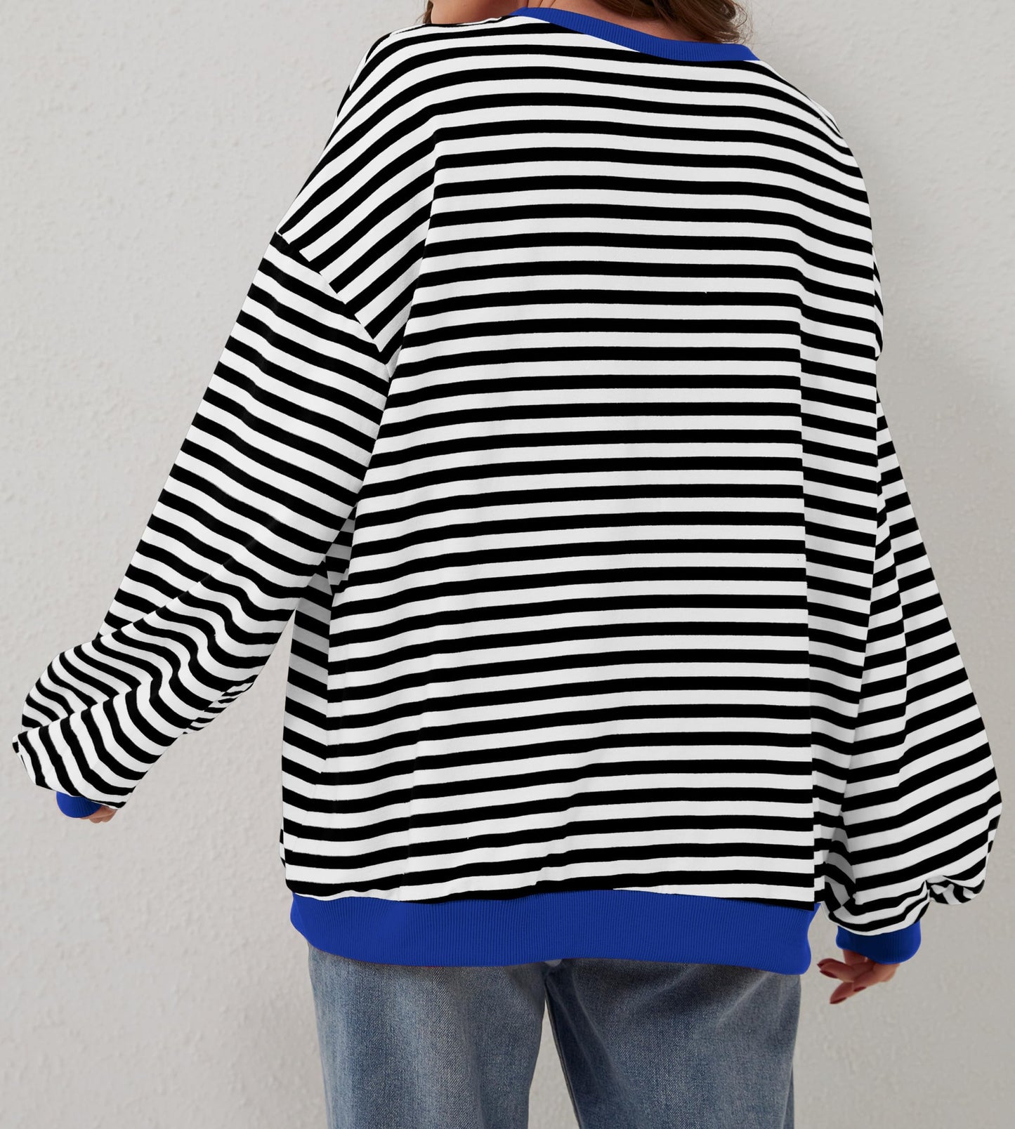 Pull à manches longues rayé oversize pour femme (achetez-en 2, livraison gratuite)