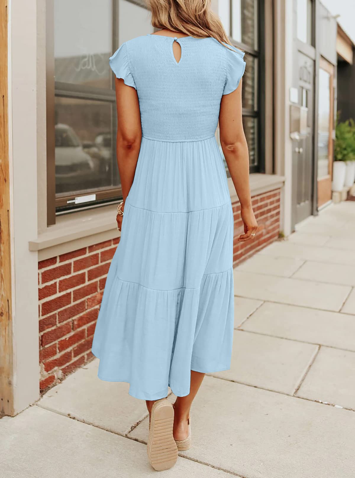Robe midi décontractée d'été à manches courtes fluides pour femme