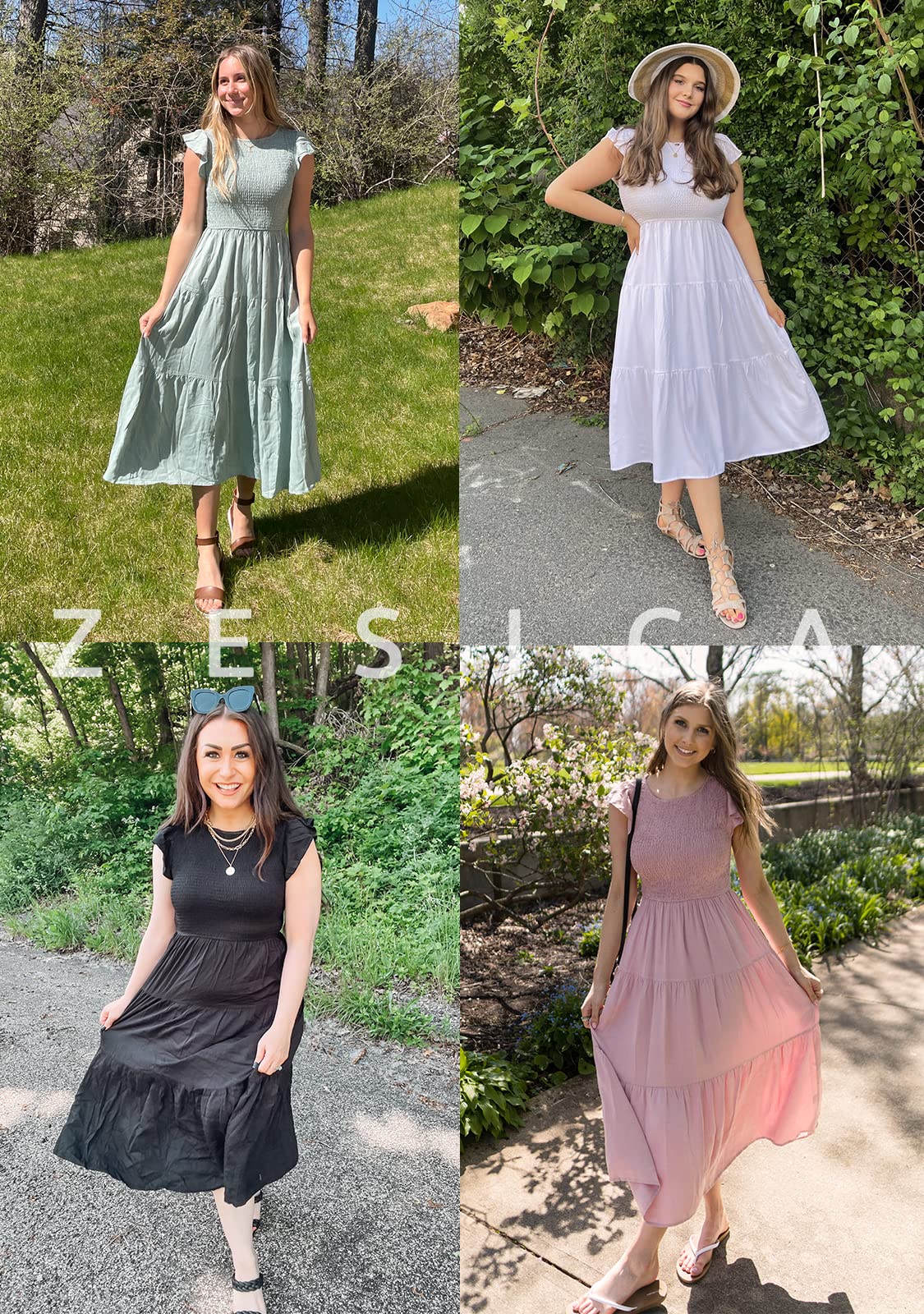 Robe midi décontractée d'été à manches courtes fluides pour femme