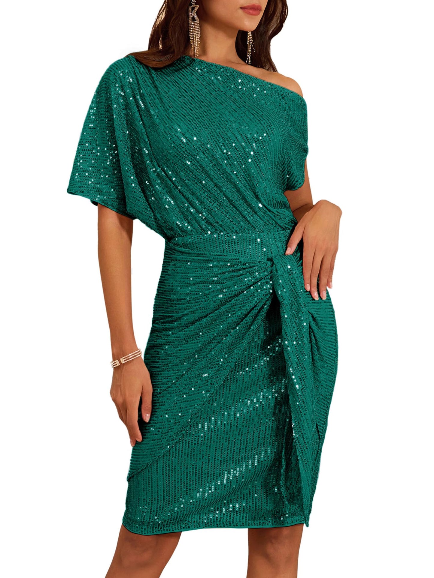 Damen schulterfreies Pailletten-Bodycon-Kleid (2 kaufen, kostenloser Versand)