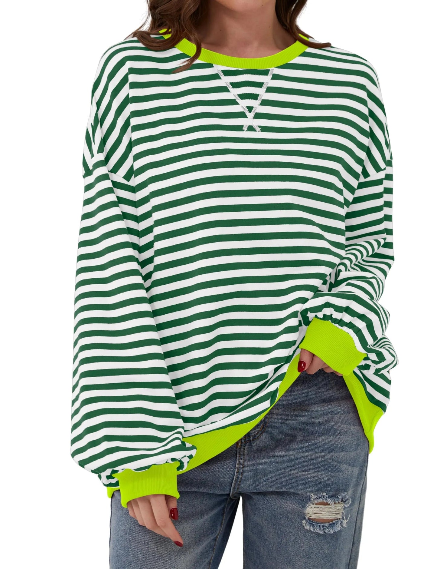 Pull à manches longues rayé oversize pour femme (achetez-en 2, livraison gratuite)