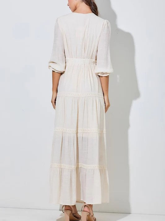 Robe longue brodée florale col en V pour femme (achetez-en 2, livraison gratuite)
