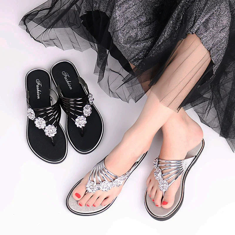 🔥LAST DAY 50% OFF - Women's Floral Flat  Fashionable Open Toe Non Slip Flip Flops