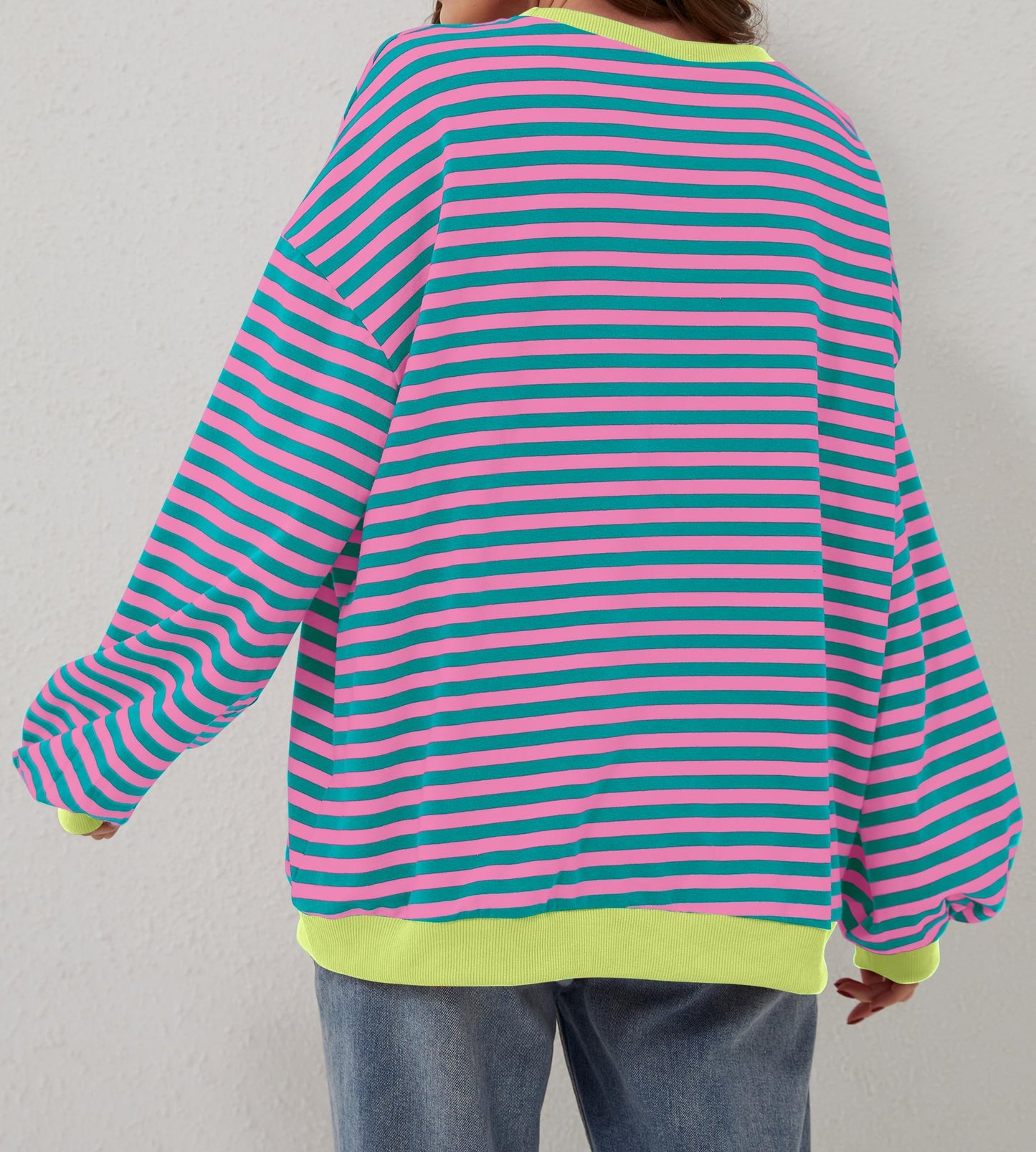 Pull à manches longues rayé oversize pour femme (achetez-en 2, livraison gratuite)