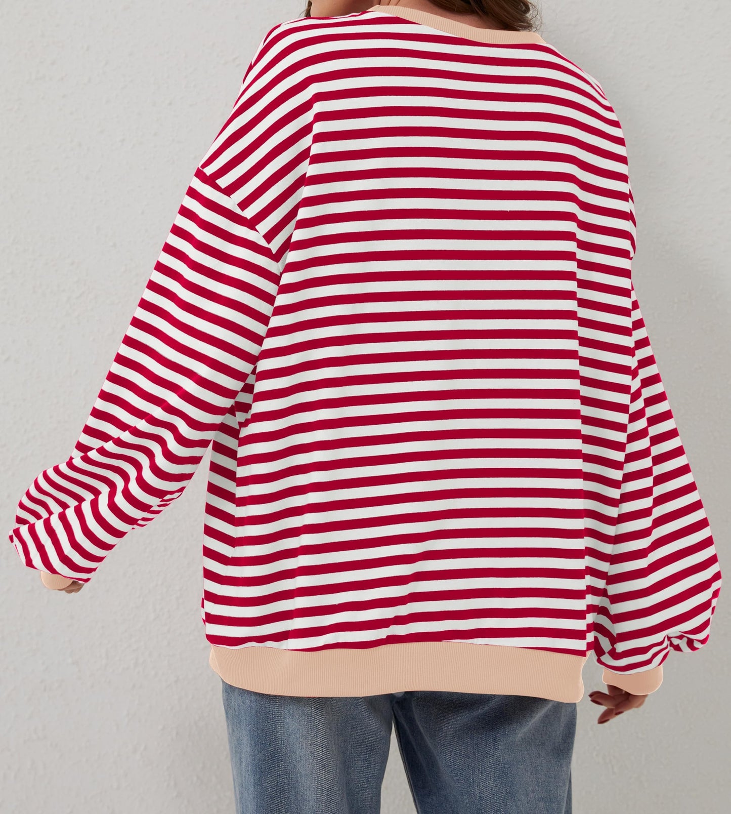 Pull à manches longues rayé oversize pour femme (achetez-en 2, livraison gratuite)