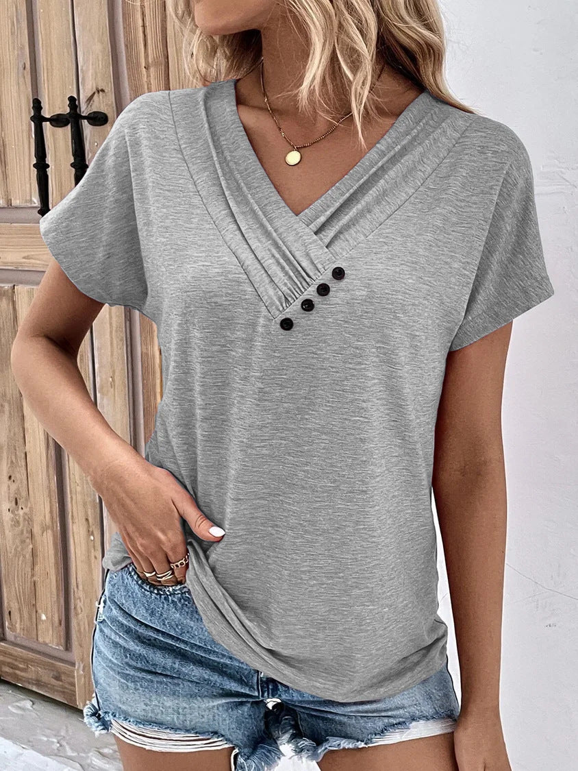 T-shirt col en V boutonné (3 achetés, livraison offerte)
