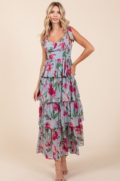 Robe longue à fleurs superposées décolleté en cœur Mittoshop