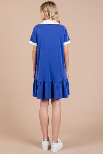 Robe courte à col Johnny et ourlet volanté pour femme Ces