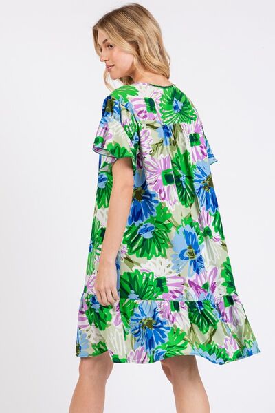 Ces Femme Geblümtes Rüschen-Kurzarmkleid