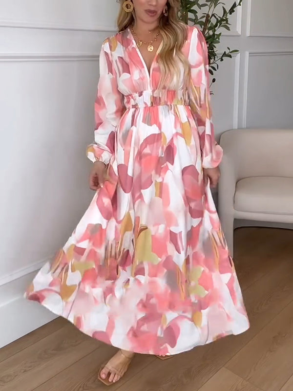 NEU🔥 Langärmeliges bedrucktes Kleid mit elastischer Taille