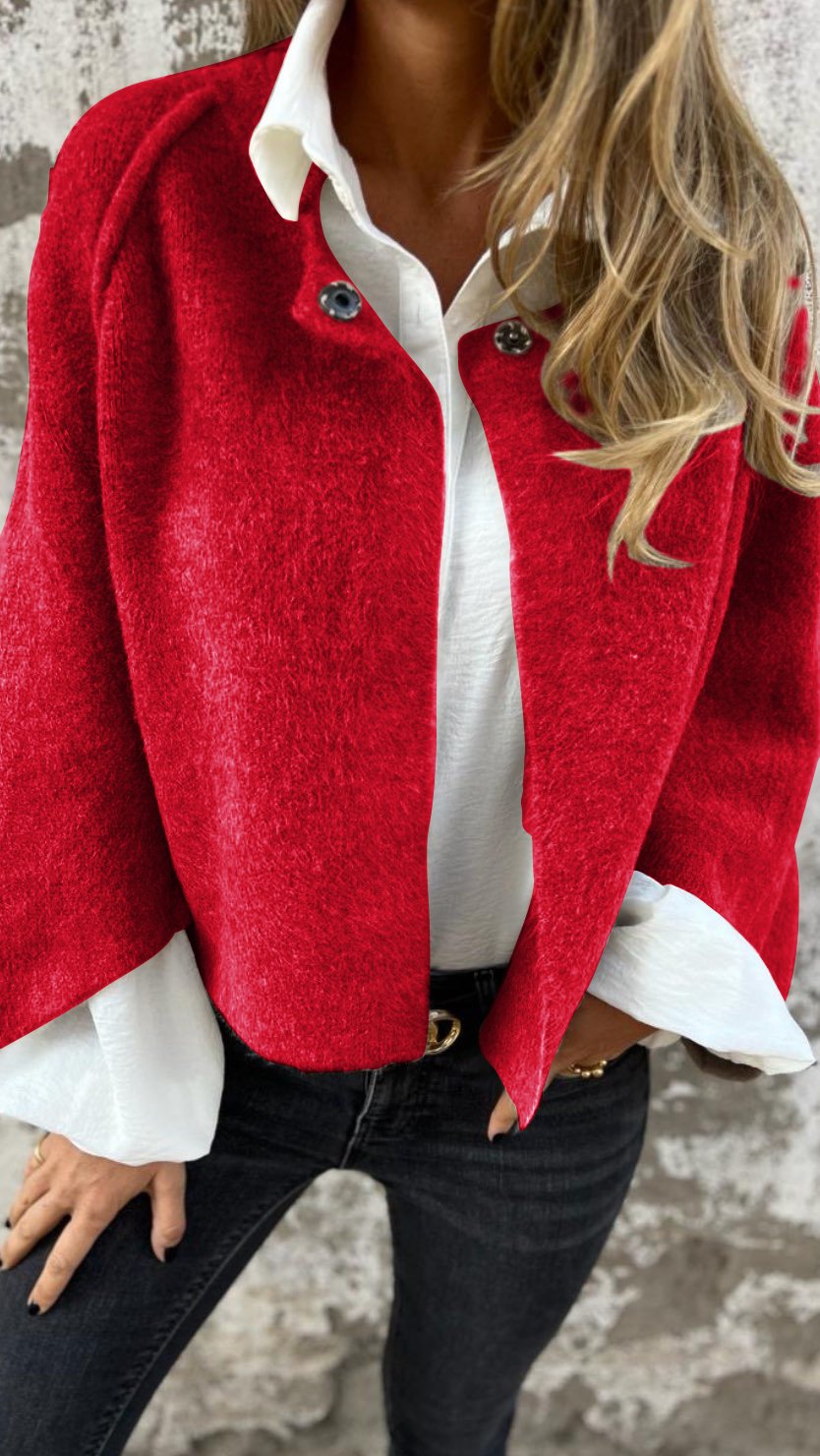 NOUVEAUTÉ - 50 % DE RÉDUCTION 🔥 Manteau en coton et laine à col rond et manches longues pour femme