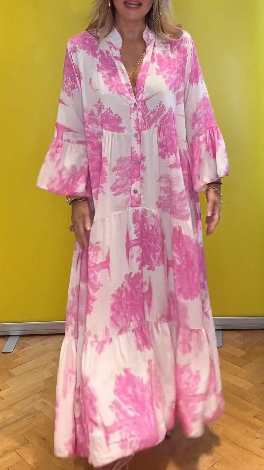 Robe d'été pour femme avec col en V et motif forêt Robe longue
