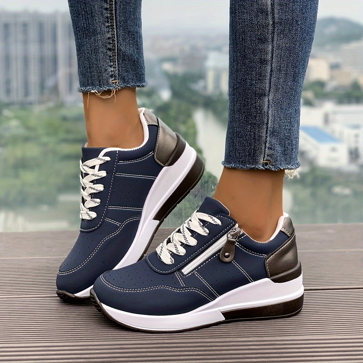 🔥Letzter Tag Promotion 60% RABATT - Bequeme orthopädische Damen-Sneaker mit seitlichem Reißverschluss und dicker Sohle