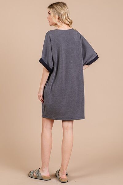 Ces Femme V-Ausschnitt Halbarmkleid