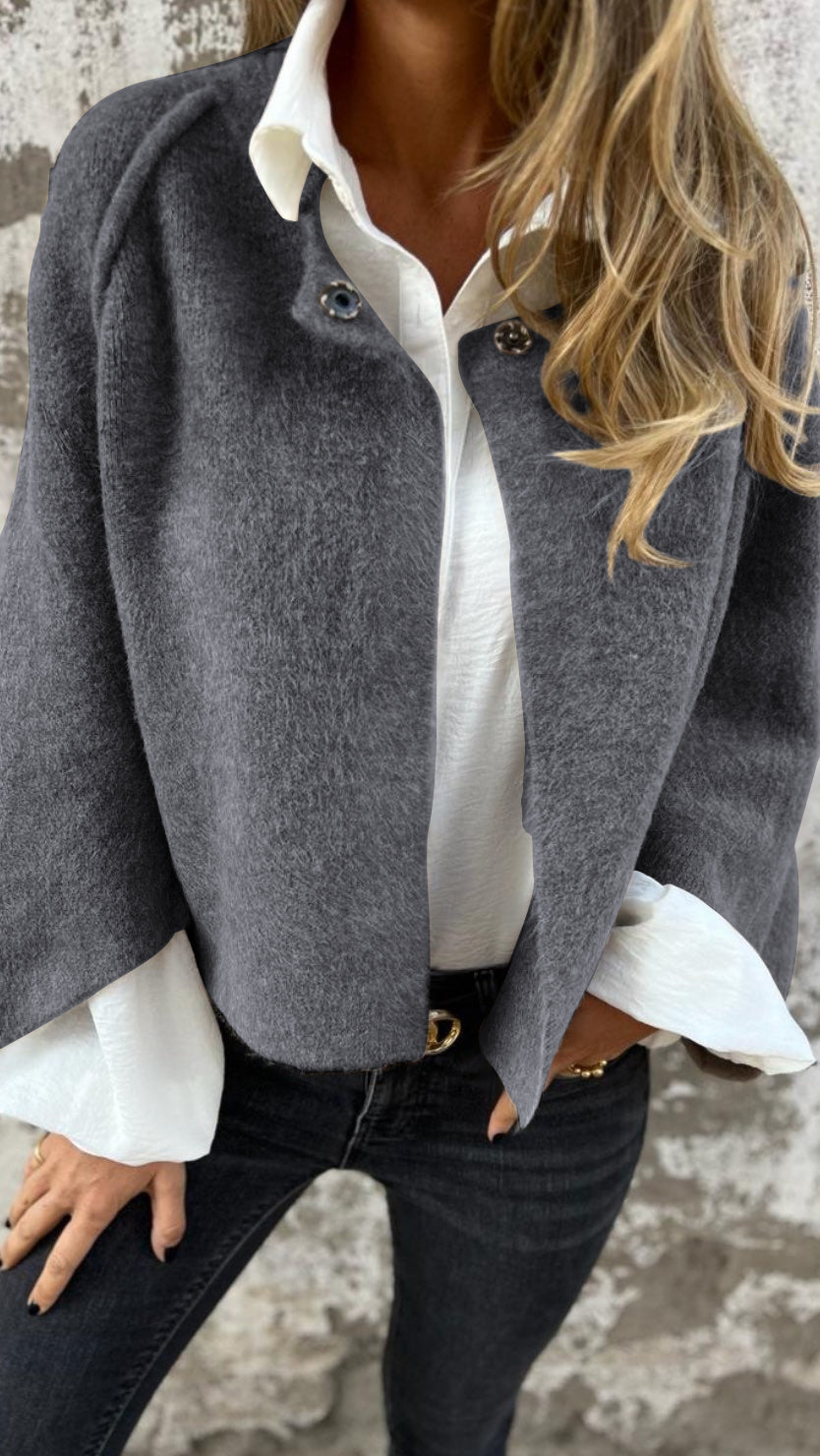 NOUVEAUTÉ - 50 % DE RÉDUCTION 🔥 Manteau en coton et laine à col rond et manches longues pour femme