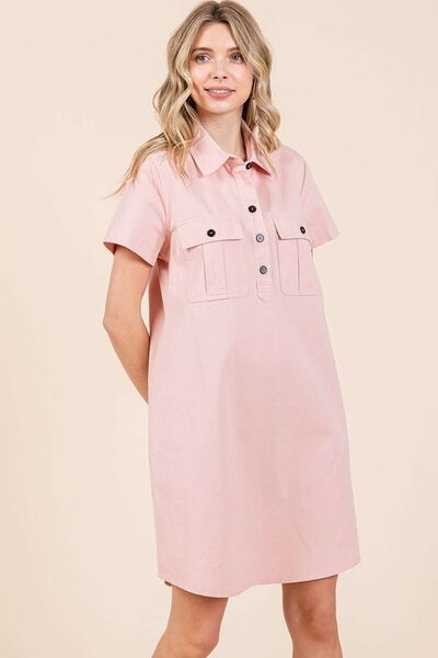 Mittoshop Hemd im Kleid-Stil mit Knopfleiste und Kragen, Kurzarm