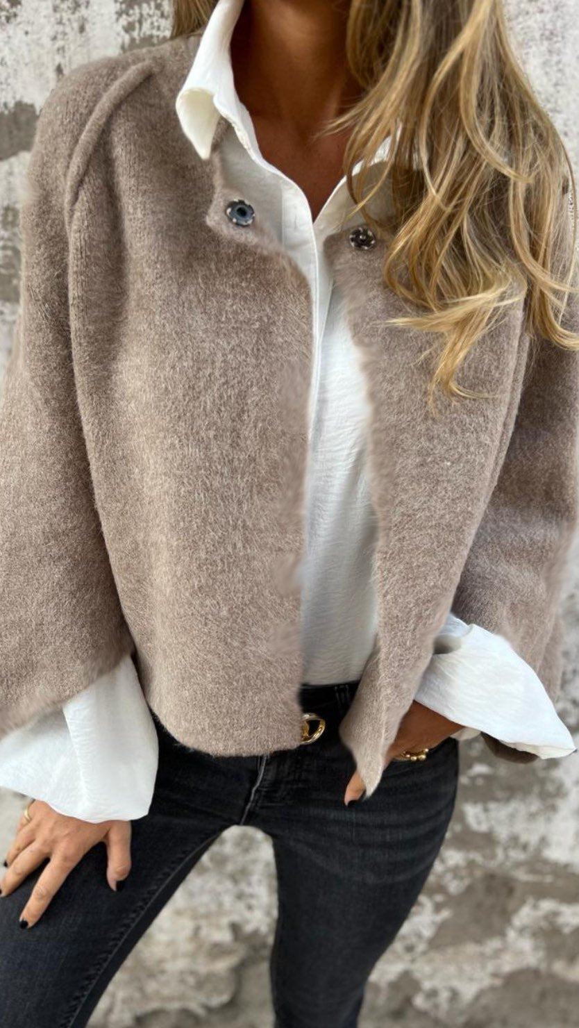 NOUVEAUTÉ - 50 % DE RÉDUCTION 🔥 Manteau en coton et laine à col rond et manches longues pour femme