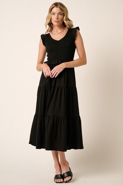 Robe midi étagée smockée et volantée Mittoshop