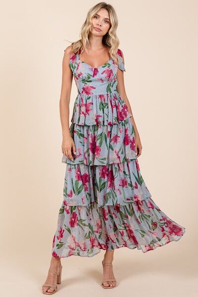 Robe longue à fleurs superposées décolleté en cœur Mittoshop