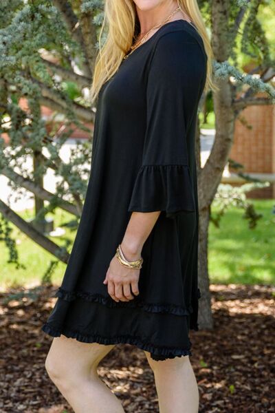 Robe Grande Taille à Volants avec Manches Évasées