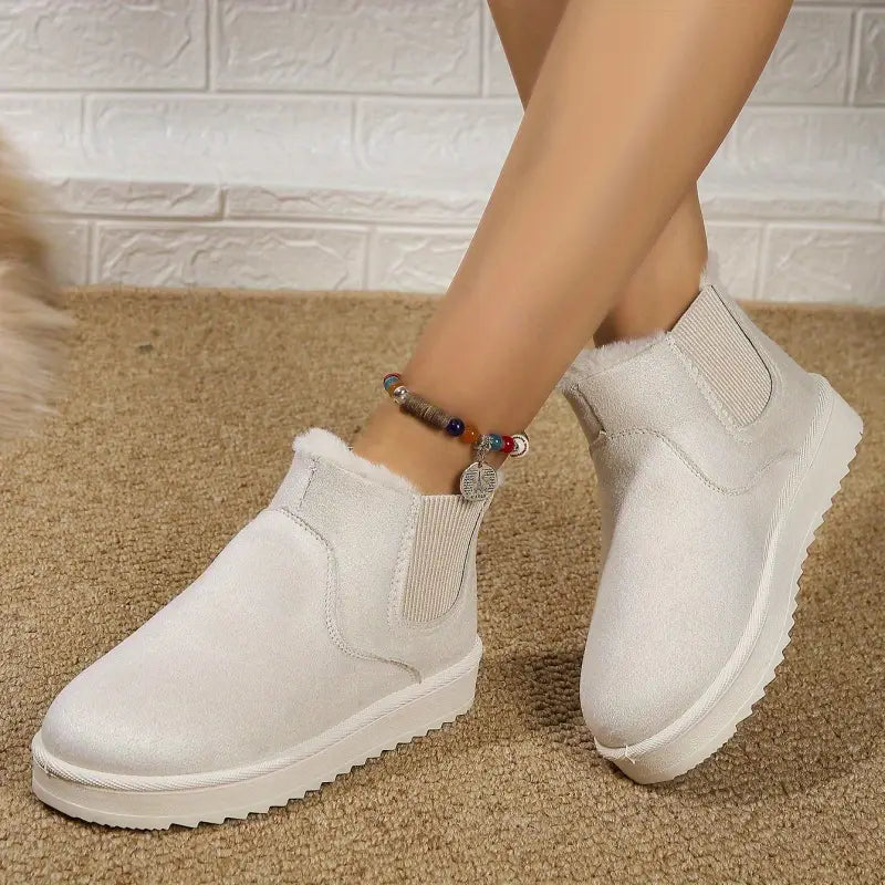 🔥 Heute bestellen & 49% RABATT erhalten - Bequeme, runde, flauschig gefütterte Slip-On Knöchel-Winterstiefel