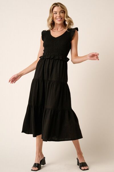 Robe midi étagée smockée et volantée Mittoshop