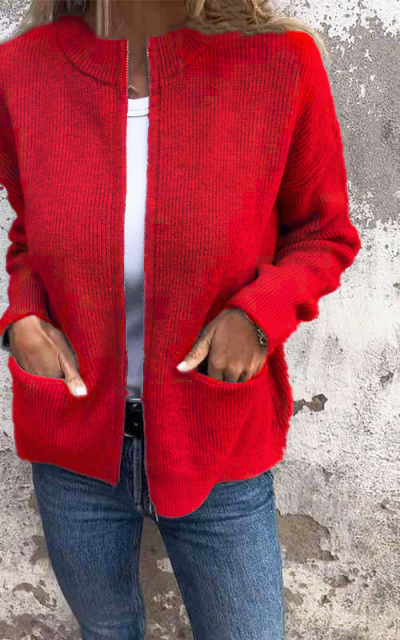 Räumungsverkauf🔥 Strickjacke mit Rundhalsausschnitt und Reißverschluss