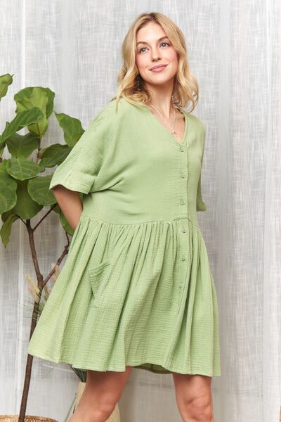 Robe ADORA à encolure en V, manches mi-longues et poches