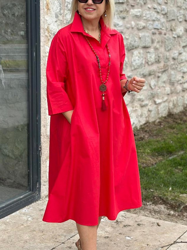 Robe longue décontractée à col chemise uni