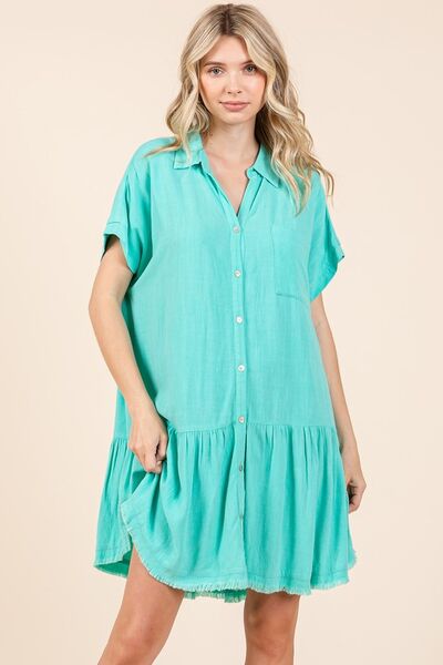 Mini-robe chemise en mélange de lin et boutonnée Mittoshop
