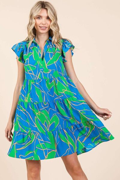 Mittoshop Robe courte étagée à volants et imprimé feuilles