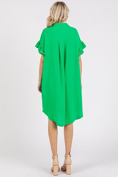 Robe boutonnée à manches volantées avec poches Mittoshop