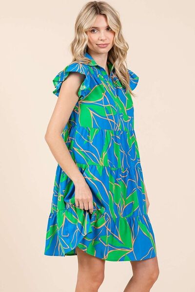 Mittoshop Robe courte étagée à volants et imprimé feuilles