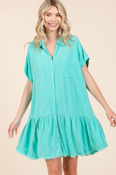 Mini-robe chemise en mélange de lin et boutonnée Mittoshop