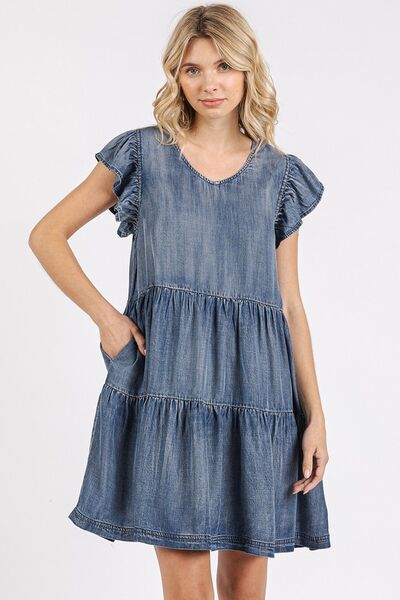 Mittoshop V-Ausschnitt Rüschen-Minikleid mit kurzen Ärmeln