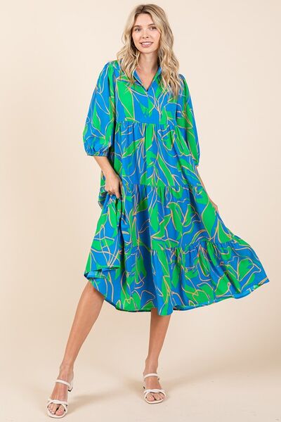 Robe midi à col imprimé étagé Mittoshop