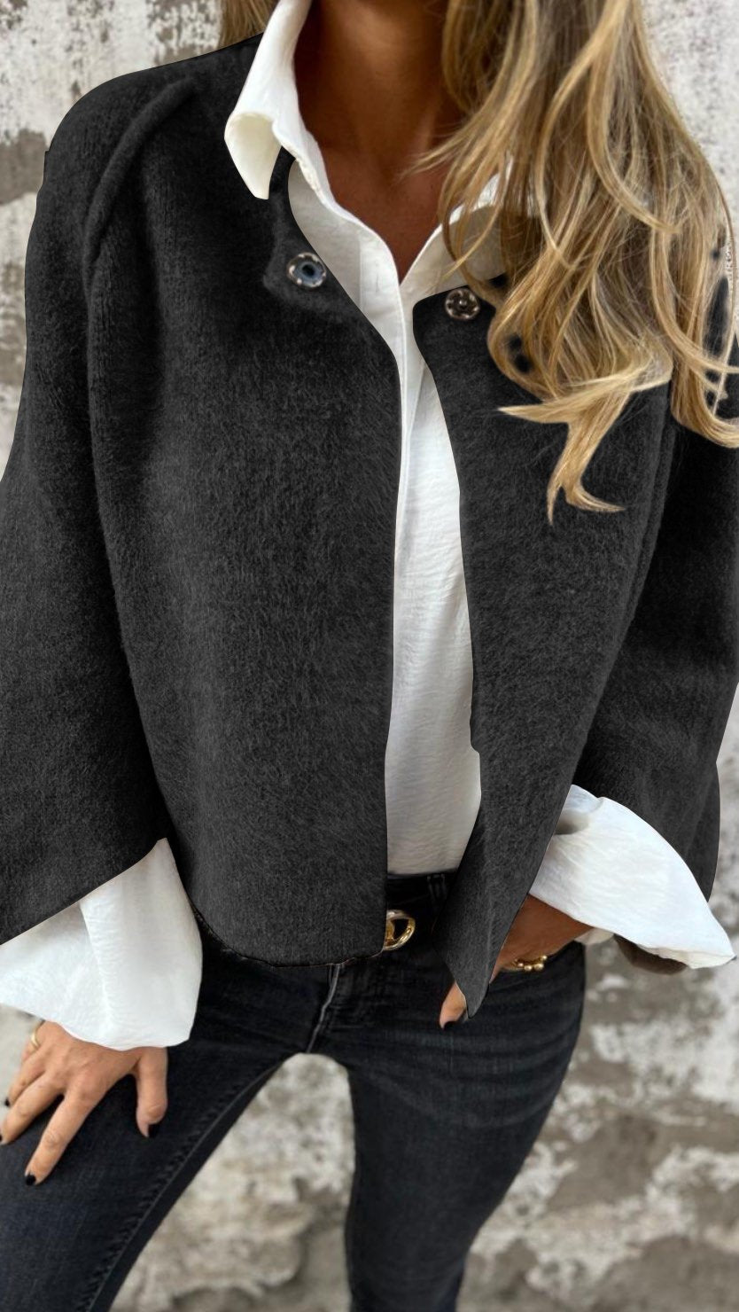 NOUVEAUTÉ - 50 % DE RÉDUCTION 🔥 Manteau en coton et laine à col rond et manches longues pour femme