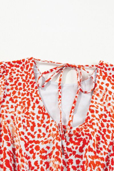 Robe Courte Imprimée à Encolure Ronde et Liens Fendue
