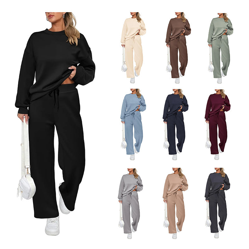 Damen Baumwoll-Zweiteiler Oversize-Half-Zip-Sweatshirt Weite Jogginghose Freizeitanzug