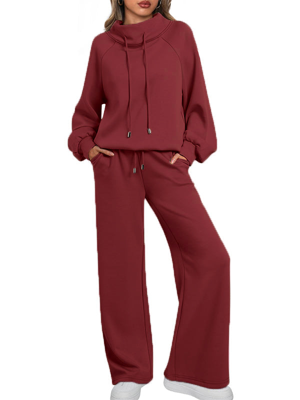 🎄Weihnachts-Ausverkauf 🔥 Damen Oversize Zweiteiler Rundhals-Sweatshirt mit Kordelzug und weitem Bein Jogginghose Freizeitanzug