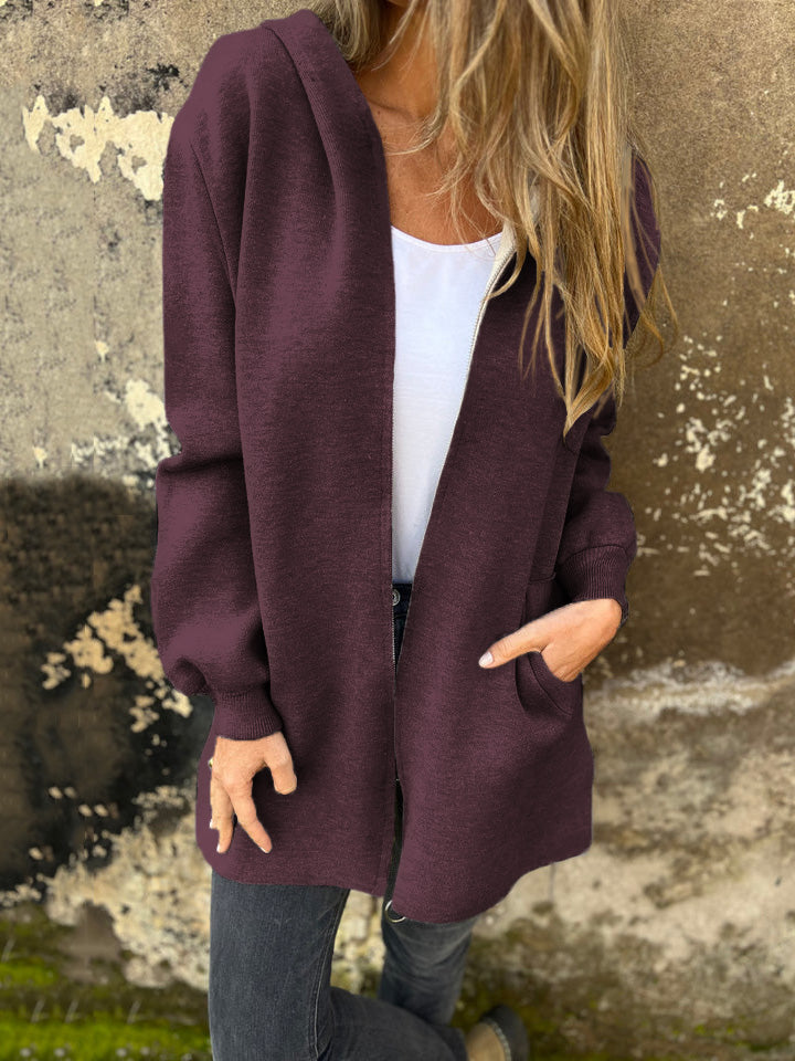 RÄUMUNGSVERKAUF🔥 Rundhals-Reißverschlussjacke mit langen Ärmeln und legerem Schnitt