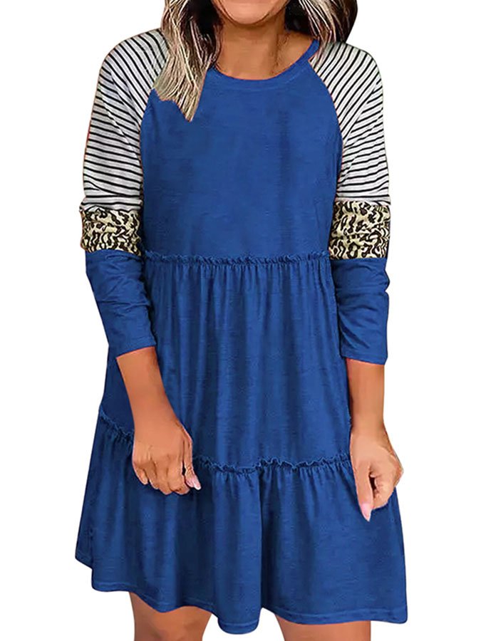 Robe à manches longues à col rond et à volants