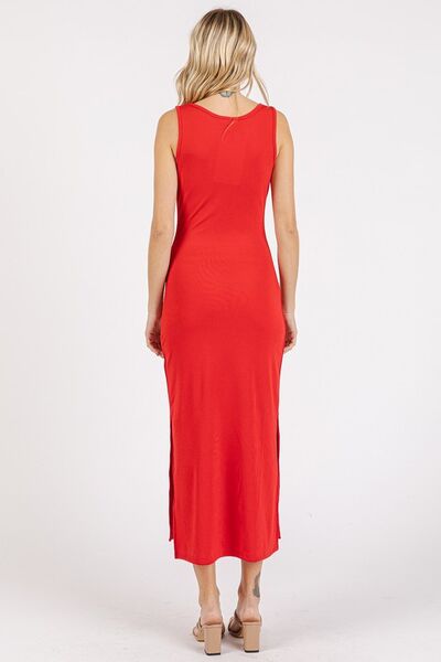 Mittoshop Midi-Tanktop-Kleid mit Seitenschlitz und breiten Trägern