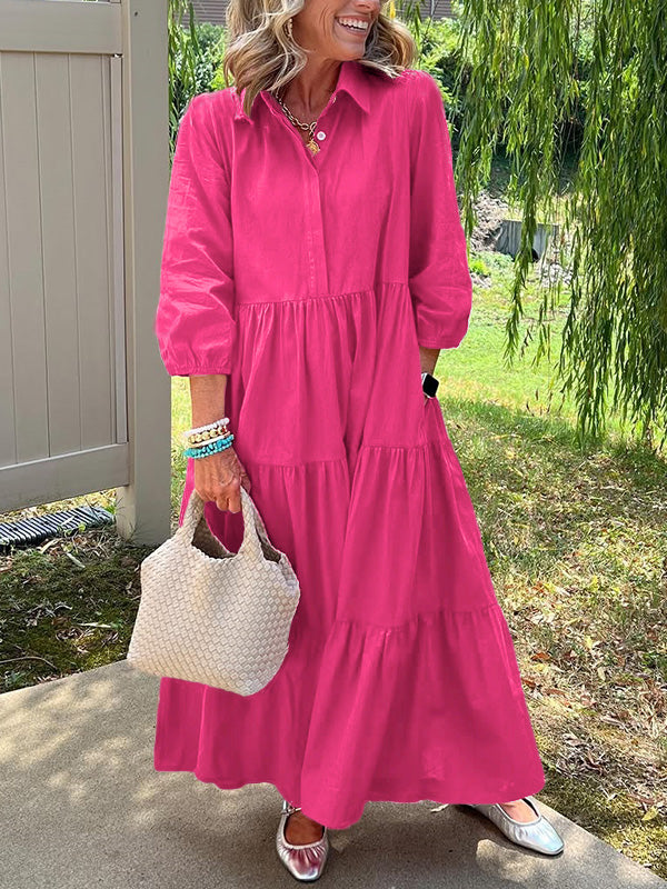 CLEARANCE🔥 Loose Cotton Linen Lapel Dress- Tax Free
