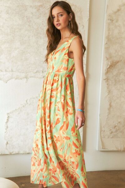 Robe longue col en V motif floral ADORA
