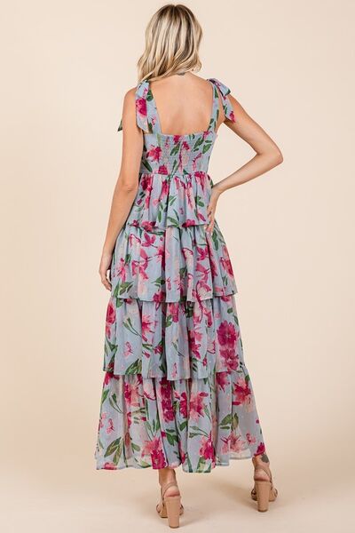 Robe longue à fleurs superposées décolleté en cœur Mittoshop
