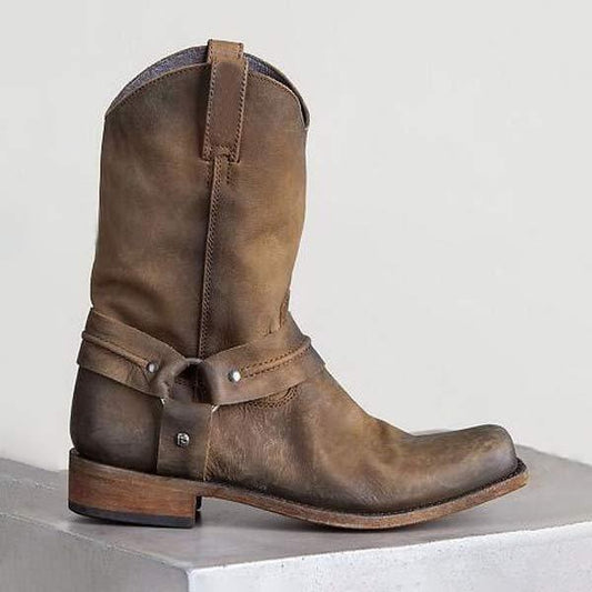 Bottes Mi-Mollet Vintage à Talon Bas Pour Femmes