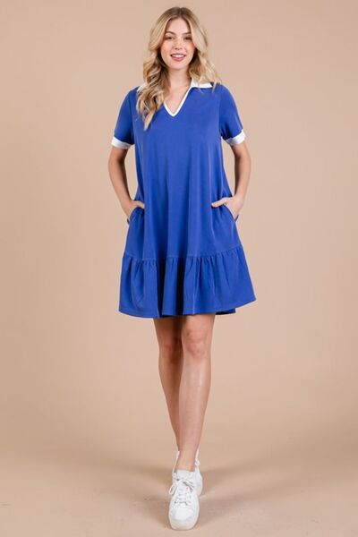 Robe courte à col Johnny et ourlet volanté pour femme Ces