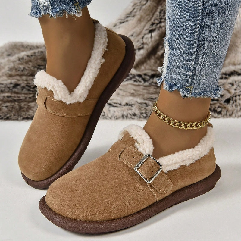 Ballerines plates en peluche à bout rond pour femmes