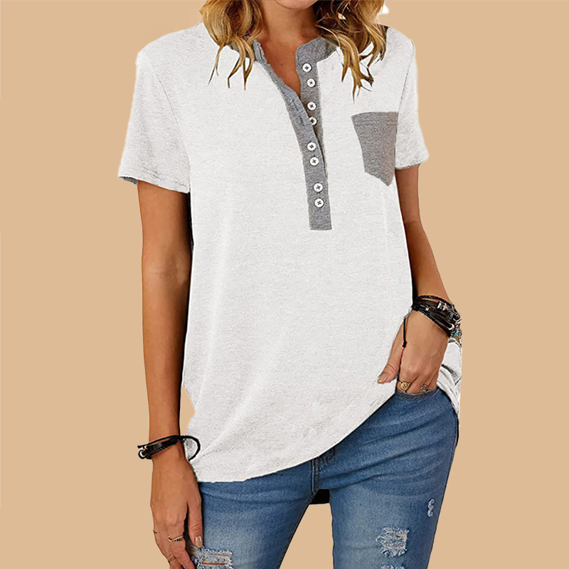 Einreihiges, locker sitzendes Freizeit-T-Shirt mit kurzen Ärmeln